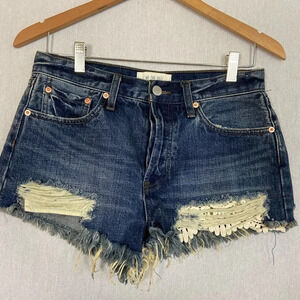 We the Free cut off frayed distressed crochet  jean denim shorts Sz 27